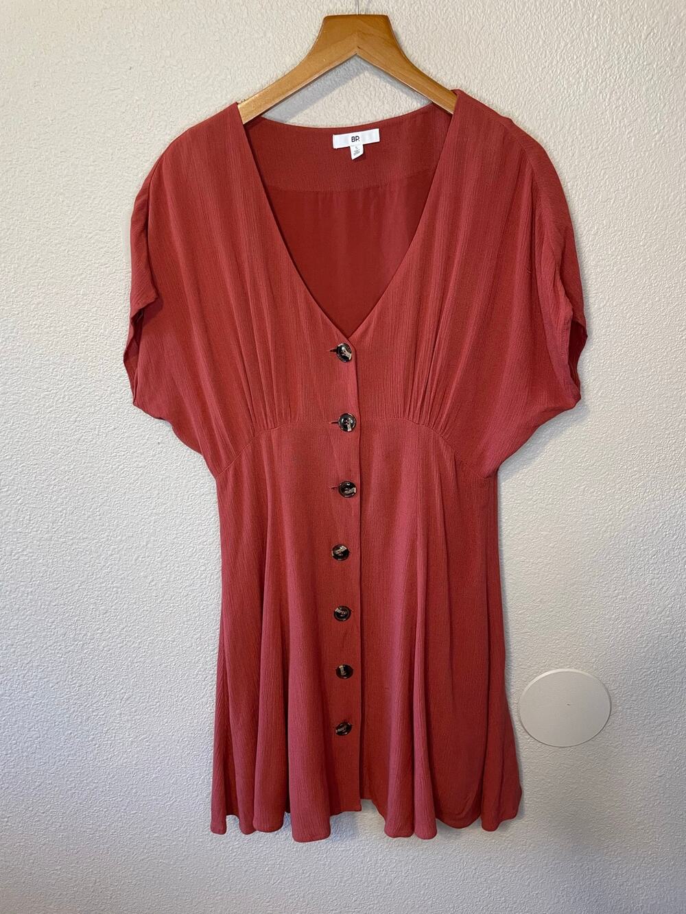 B.P. By Nordstrom Burnt Orange Flutter Sleeve Button Up Feminine Mini Dress Smal